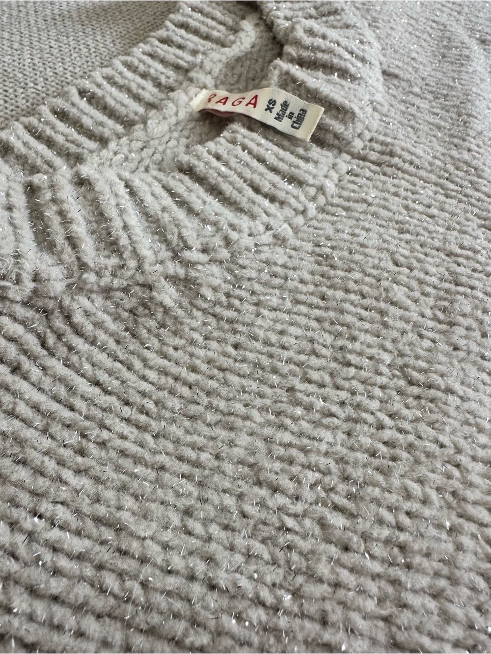 RAGA Cream Crop Sweater with Metallic Threading